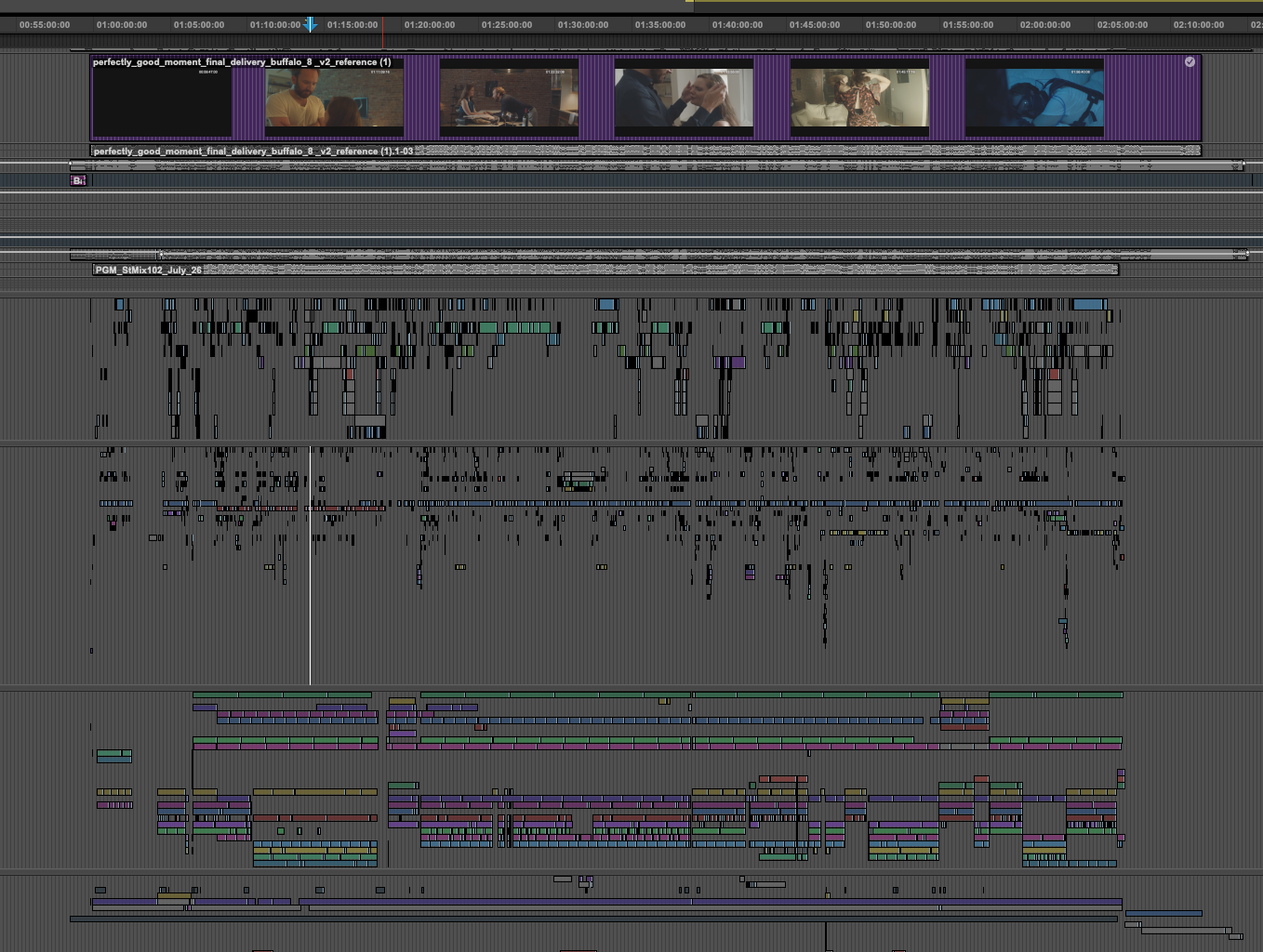 A screen shot of a pro tools editing timeline for a feature film.