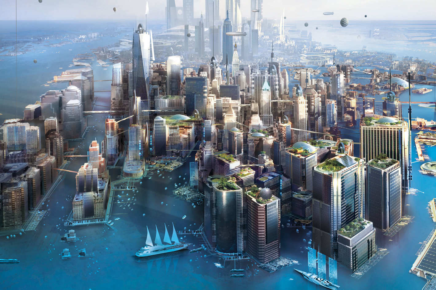 Cover of New York 2140. Illustration by Stephan Martiniere. Design by Kirk Benshoff.