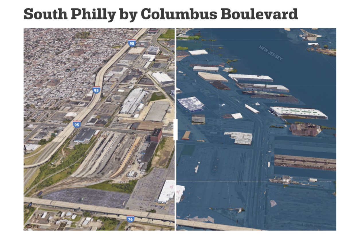Google Earth and Climate Central Visualization of Philadelphia in 2100 with 4 degrees warming