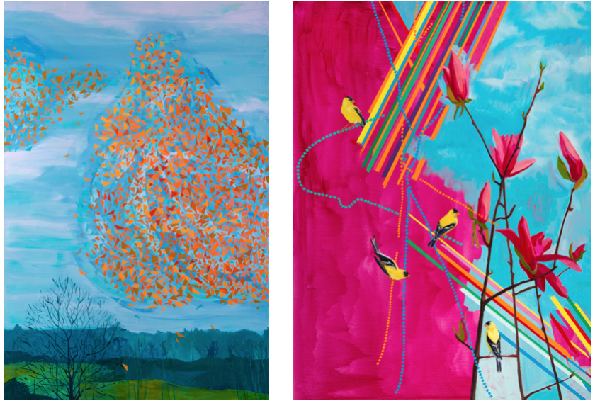 L-R: Deirdre Murphy, "Spontaneous Order," Oil on Canvas, 60" x 40," 2015; Deirdre Murphy, "Spring Jewel," Oil on Canvas, 46" x 38," 2015 (Courtesy of Gross McCleaf Gallery.)