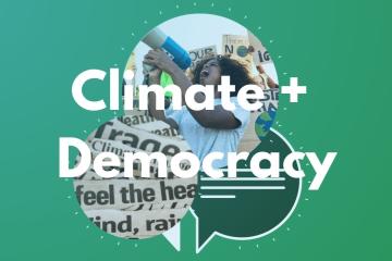 Text, "Climate + Democracy."